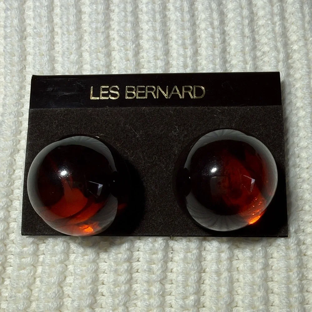 Les Bernard Amber glass Clip-On Earrings
